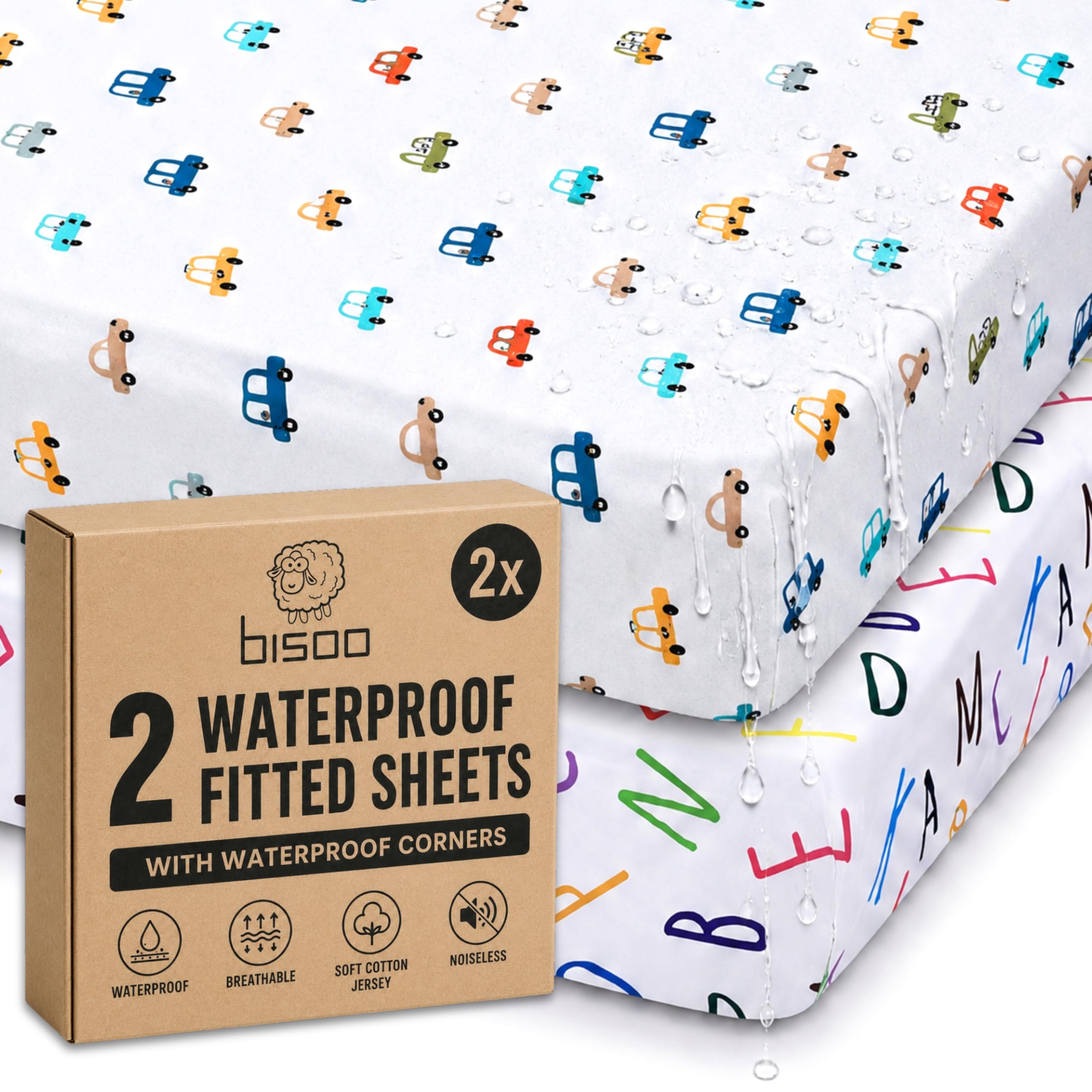 Bisoo Magic Sheet 32x63in 1 Letters + 1 Cars Fitted Sheet for Toddler Bed — image 1
