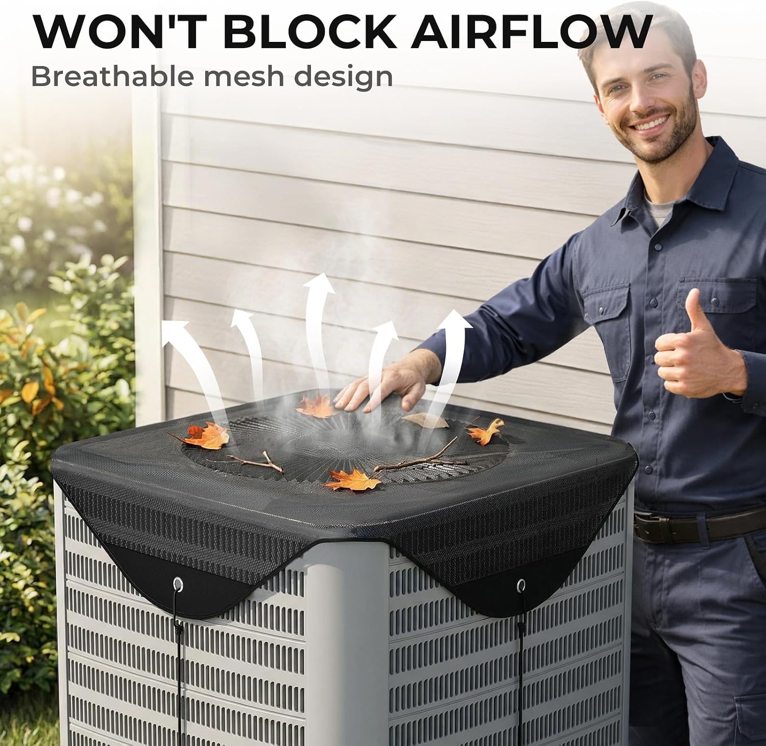 Kylinlucky Mesh Air Conditioner Cover for Outside Units, Curved Fit AC Top Cover with Breathable Mesh, 4 Elastic Hooks, Storage Bag Black - 32 x 32 Inch