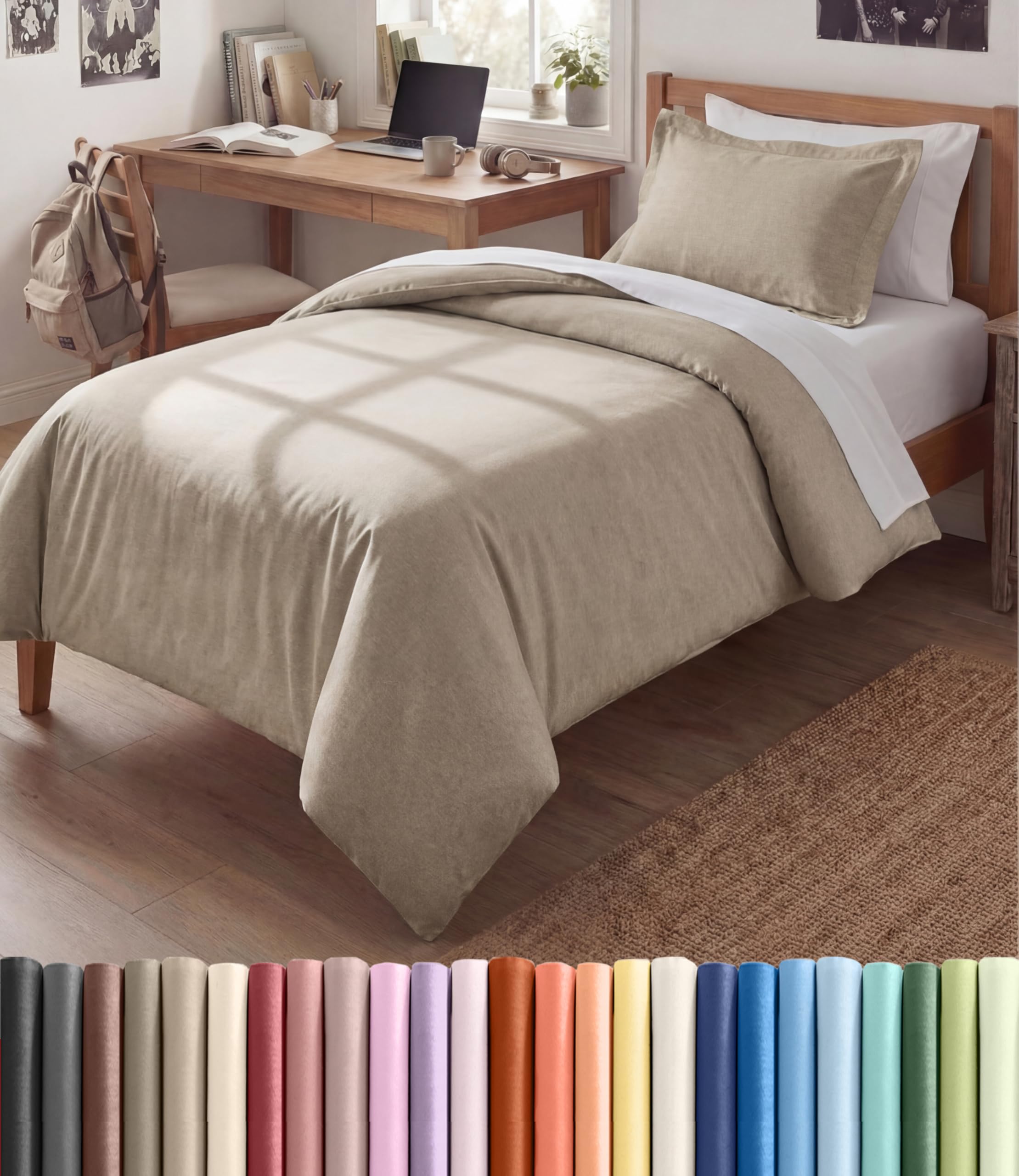 Duvet Cover Twin/Twin XL - 2 Piece Set, College Dorm Room - Heathered Beige