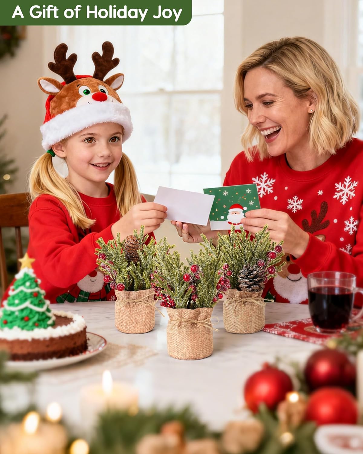 Velener Artificial Christmas Flowers for Outdoor-3 Pcs Faux Pine Branches with Red Berries & Pinecones, Fake Christmas Greenery Stems with Burlap Bag Vase, Winter Norfolk Pine Branches for Indoor