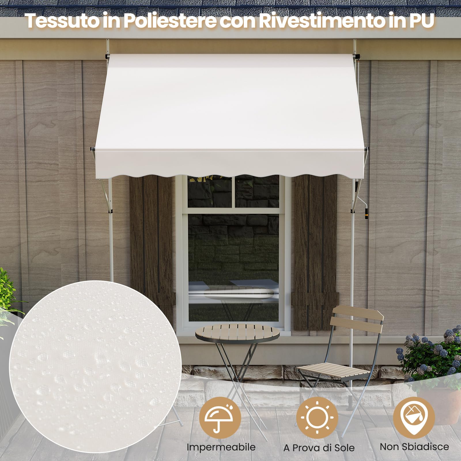 COSTWAY Tenda da Sole a Morsetto, Regolabile in Altezza e Inclinazione con Manovella, Telo Impermeabile e Resistente ai Raggi Solari e Telaio Antiruggine, Tenda Retrattile Senza Foratura (2M,Bianco)