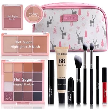 Hot Sugar Travel Makeup Kit All in One, Makeup Kit for Women Full Kit, Makeup Gift Set for Beginners and Professionals with Cosmetic Bag Pink