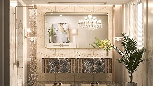Miniatura 2 de TokeShimi 60 x 36 Inch Brushed Gold Bathroom Vanity Mirror for Wall with Non-Rusting Aluminum Alloy Matte Metal Frame for Modern Farmhouse Home