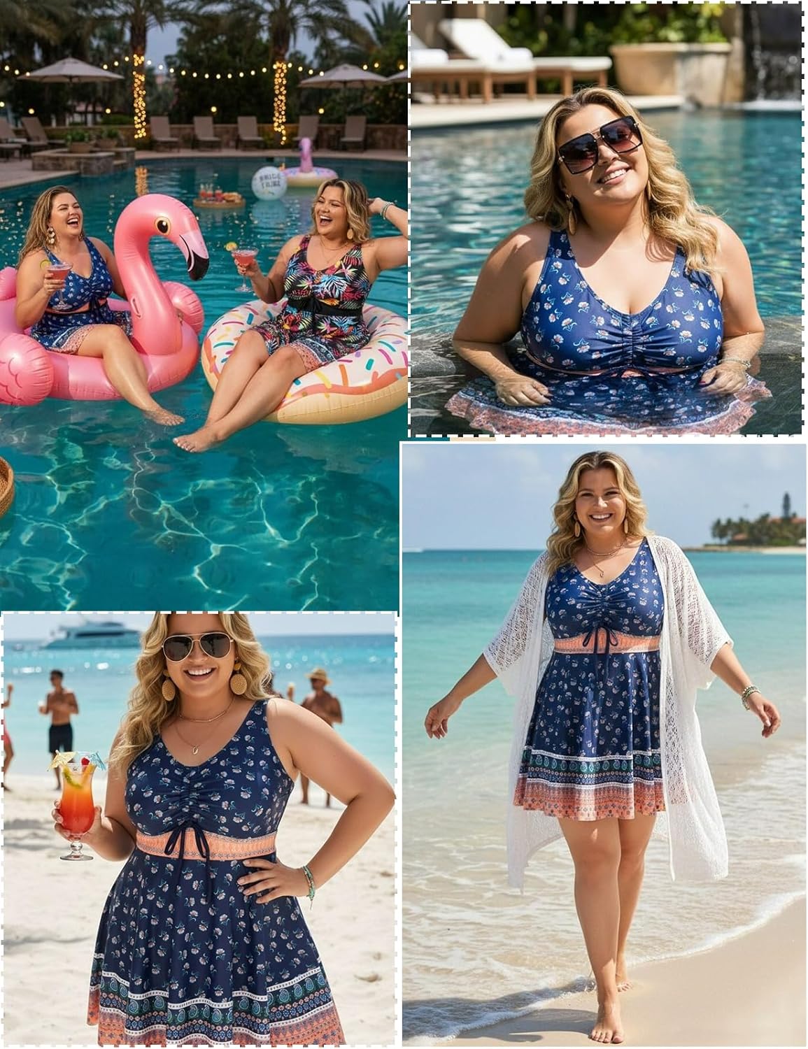 Hanna Nikole Womens Plus Size Tankini Swimdress Two Piece Tummy Control Flowy Swimsuit with Boyshorts - Image 4