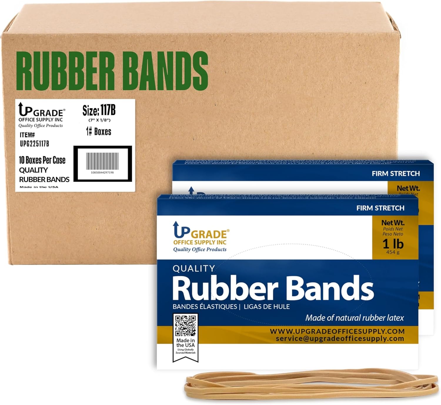 Upgrade Office Supply UPG225117BCS Rubber Bands, Size 117B (7 x 1/8), 2000 Bands, 1 lb 10-Pack Case, USA
