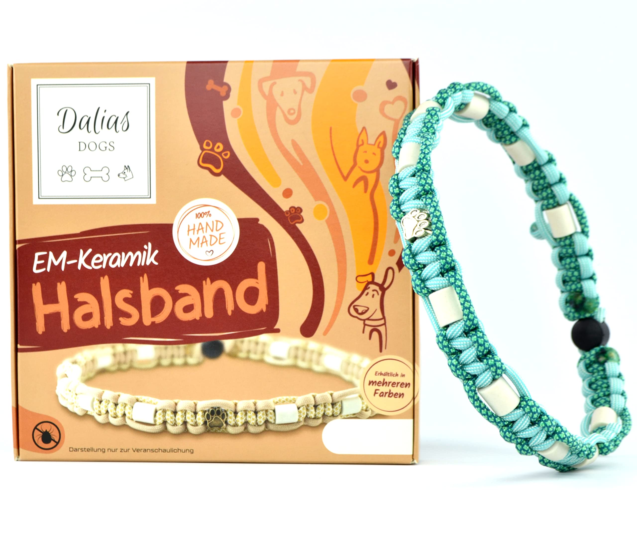 EM Ceramic Collar for Dogs & Cats - Made to Measure EM Band Original US Paracord (61-70 cm, Mint), Turquoise