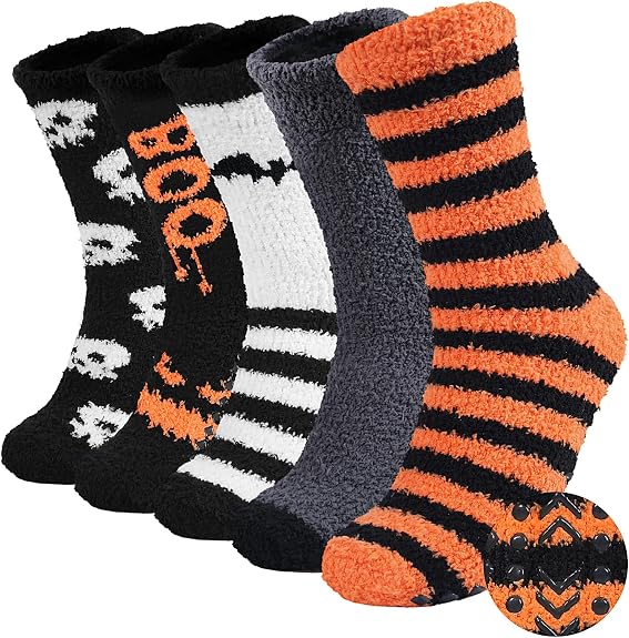 Mens Fuzzy Slipper Socks with Grips Warm Non-slip Cozy 5 Pairs