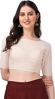 OOMPH! Traditional Cotton Fabric Blouse for Women | Elbow Length Sleeves | Wedding & Festival wear | Comfortable & Trendy Ethnic Wear | Readymade Blouse for Saree & Lehenga