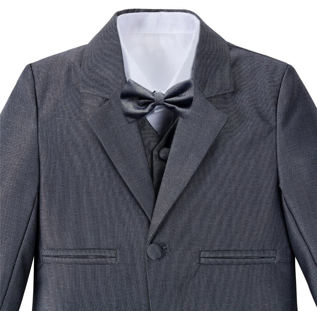 Lito Angels - Trajes para Bebe niño de Vestir Elegante Gris Hierro, Conjunto de 5 Piezas de Traje Formal para Boda, Bautizo, Fiesta, Ceremonia, Tamaño 6 Meses (Número de Etiqueta 6M) 057