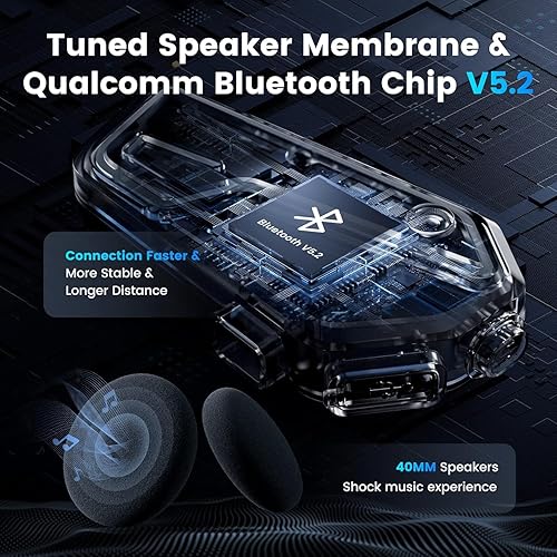 Miniatura 10 de GEARELEC Auriculares Bluetooth para motocicleta marquesina increíble Qualcomm V5.2 BT, One Click 2-8 Riders 2000M Casco Comunicación, Casco