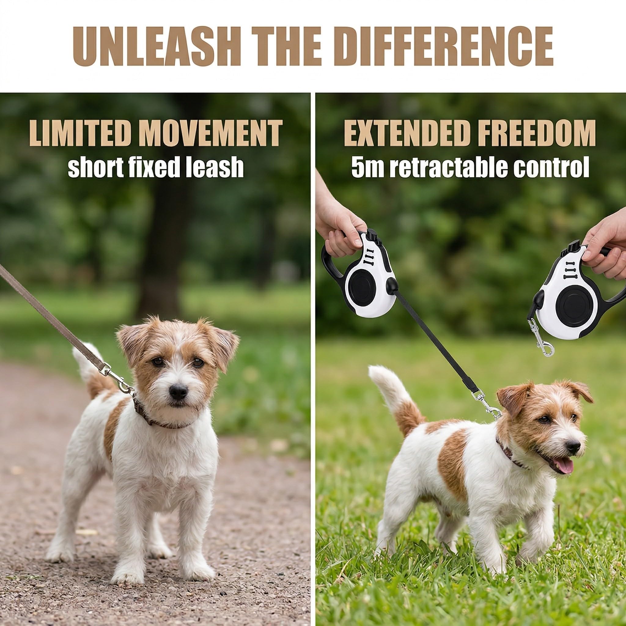 1 Guinzaglio per Cani Automatico Retrattile, Guinzaglio Estensibile con ABS Resistente, Per Passeggiate Cane e Gatto, 5 Metri, Bianco