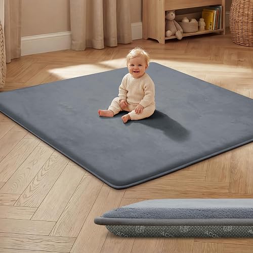 ACOMOPACK Baby Play Mat, 3cm Thick Memory Foam, 127 x 127 cm Non-Slip Soft Plush Activity Mat for Tummy Time & Crawling (Grey)