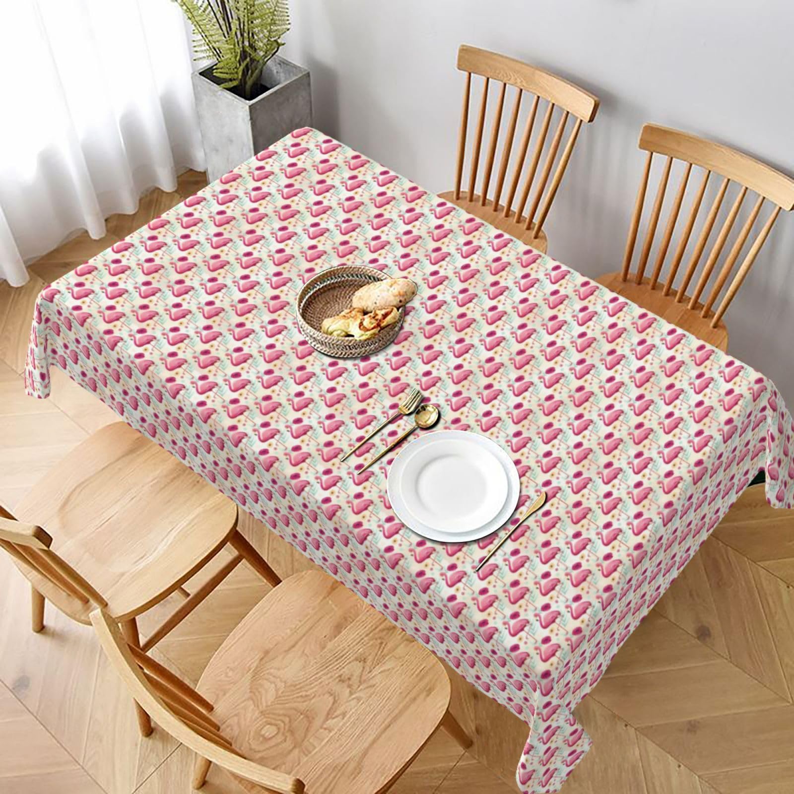 Nappe flamant rose lavable 152 x 228 cm, protection de table cuisine et restaurant