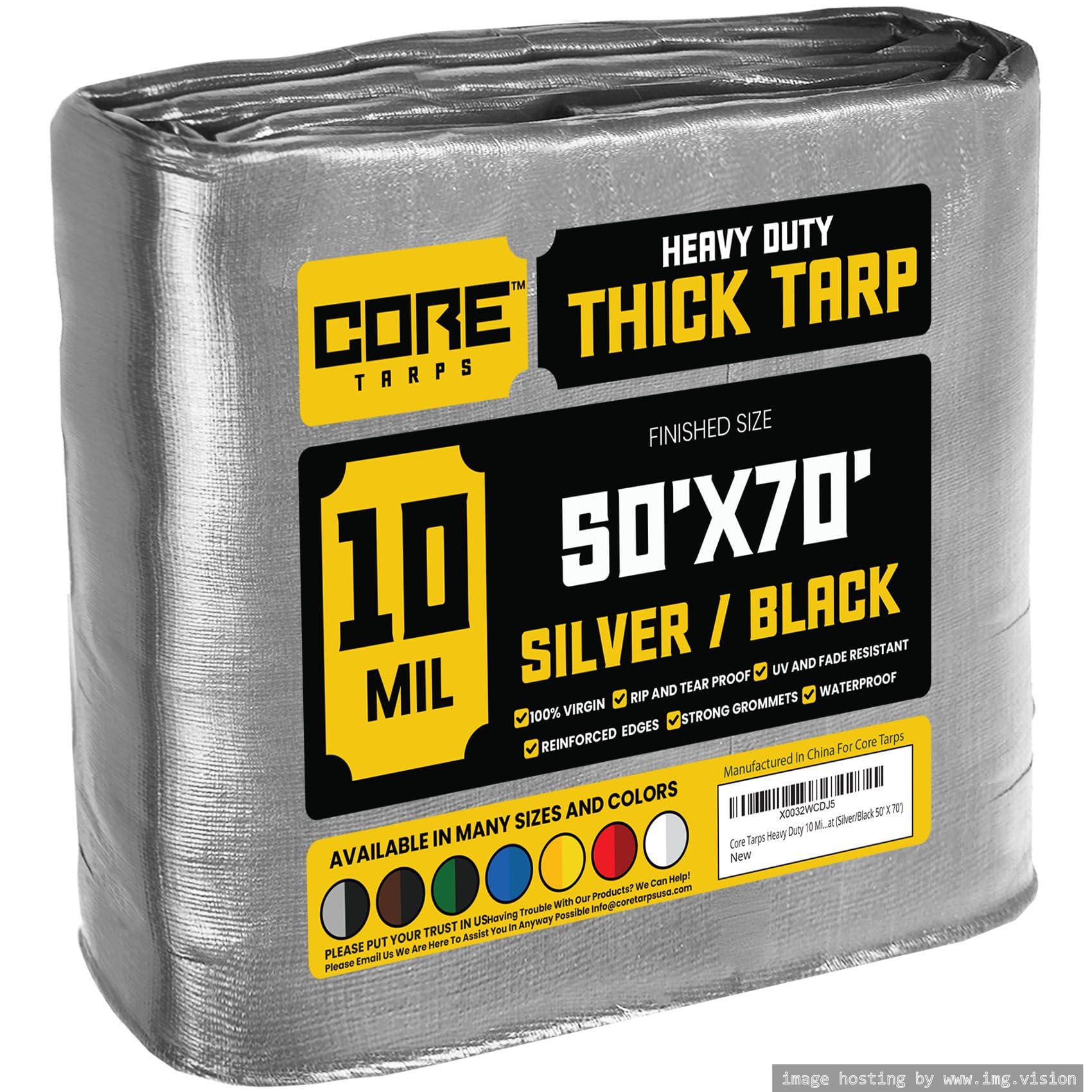 Core Tarps Heavy Duty 10 Mil Tarp Cover, Waterproof, UV Resistant, Rip and Tear Proof, Poly Tarpaulin with Reinforced Edges for Roof, Patio, Pool,