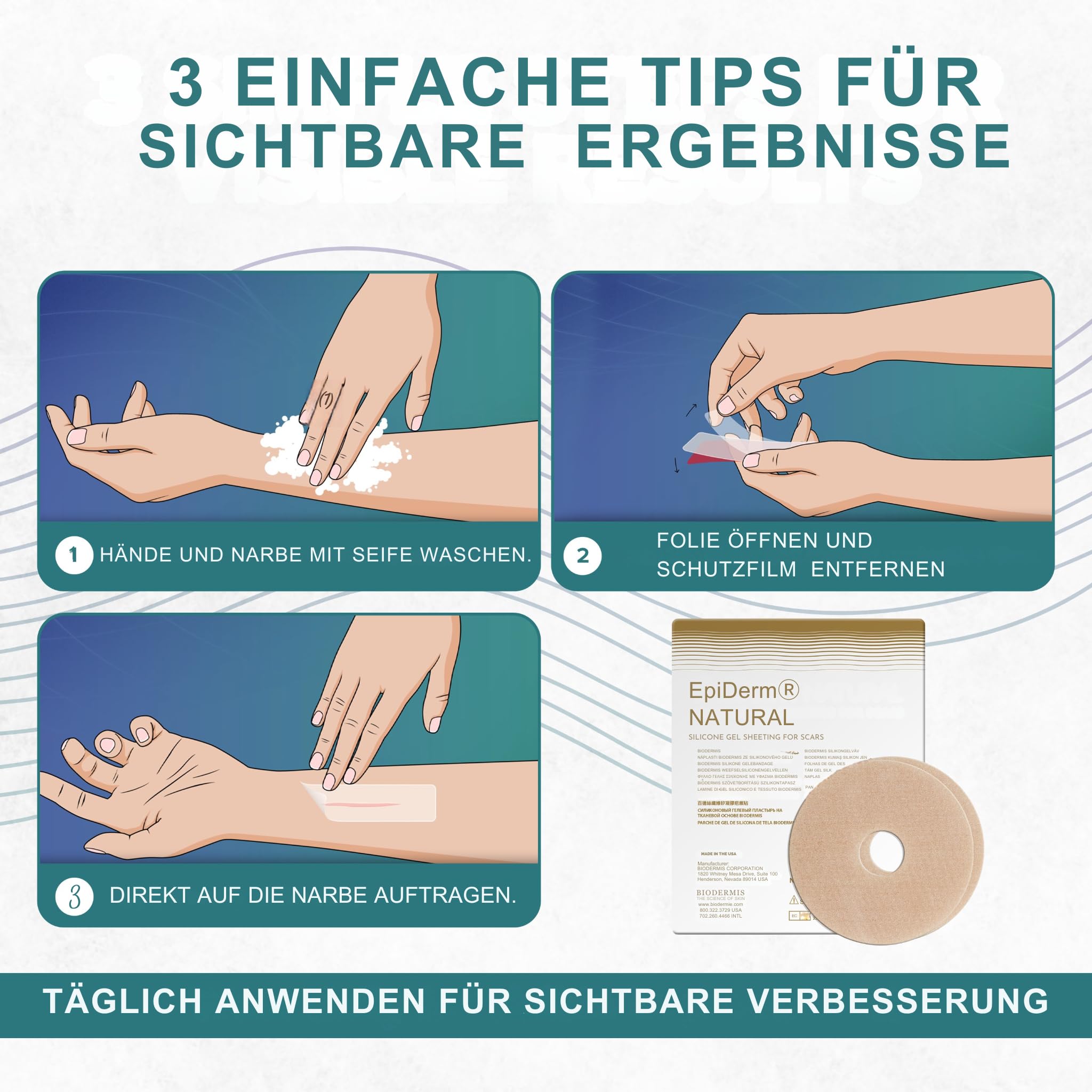 BIODERMIS - Cerotti Silicone Cicatrici | Riduce e Schiarisce Cicatrici | Adattabili a Tutte le Parti del Corpo | Riutilizzabile per Settimane, Color Carne, 1 unità, 100% Silicone