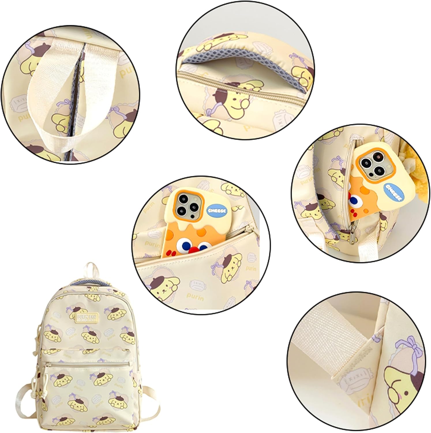 Roffatide Cartoon Kuromi All Over Print Casual Backpack Laptop Backpack Travel Hiking Rucksack Daypack Purple, LYB12603