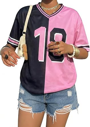 Womens Jersey Shirts Oversized Number Graphic Tshirt Y2k V Neck Short Sleeve Tee Tops Vintage Jersey Streetwear