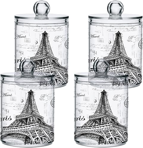 Miniatura 2 de Apothecary Tarros Organizador de almacenamiento de baño con tapa, dispensador de soporte Qtip de 14 onzas, recipiente de plástico transparente de la