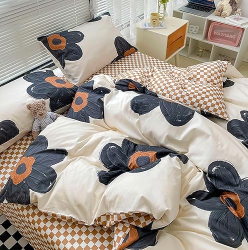 Miniatura 6 de Cottonight - Juego de edredón con 2 almohadas, floral, moderno, de algodón, bohemio, elegante, transpirable, ligero, individual, negro y blanco con