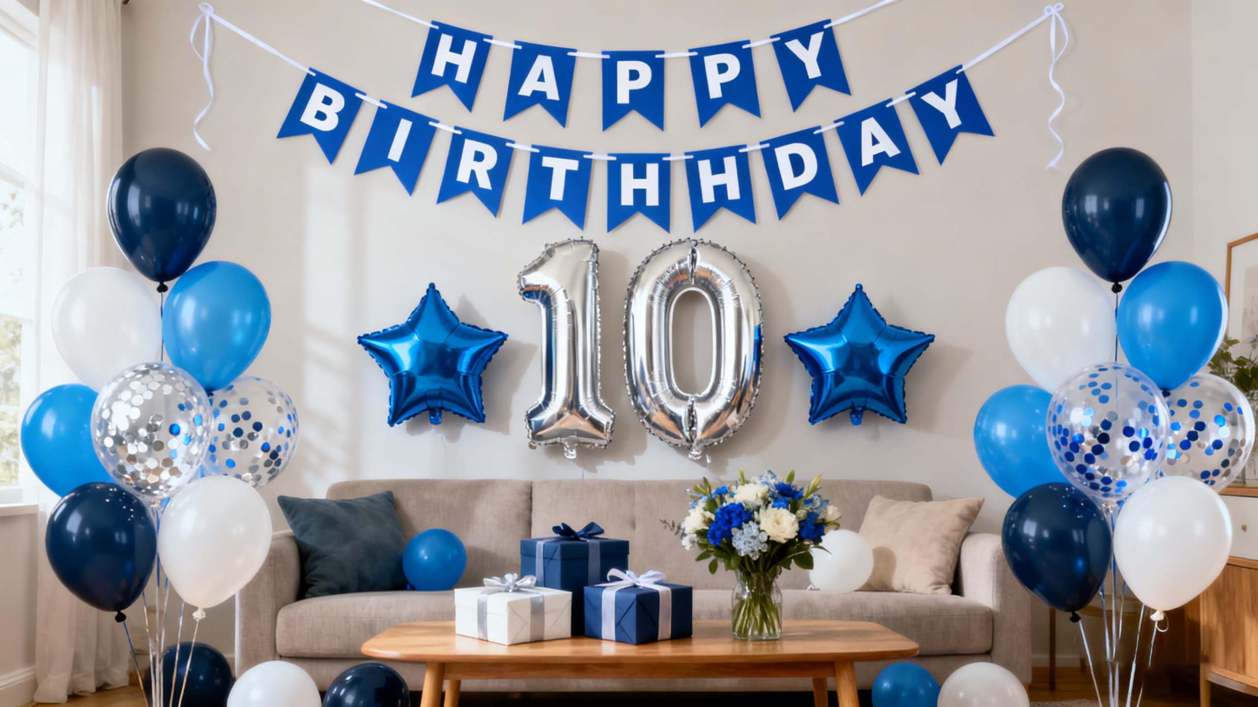 10th Birthday Blue Balloon Decoration for Boy