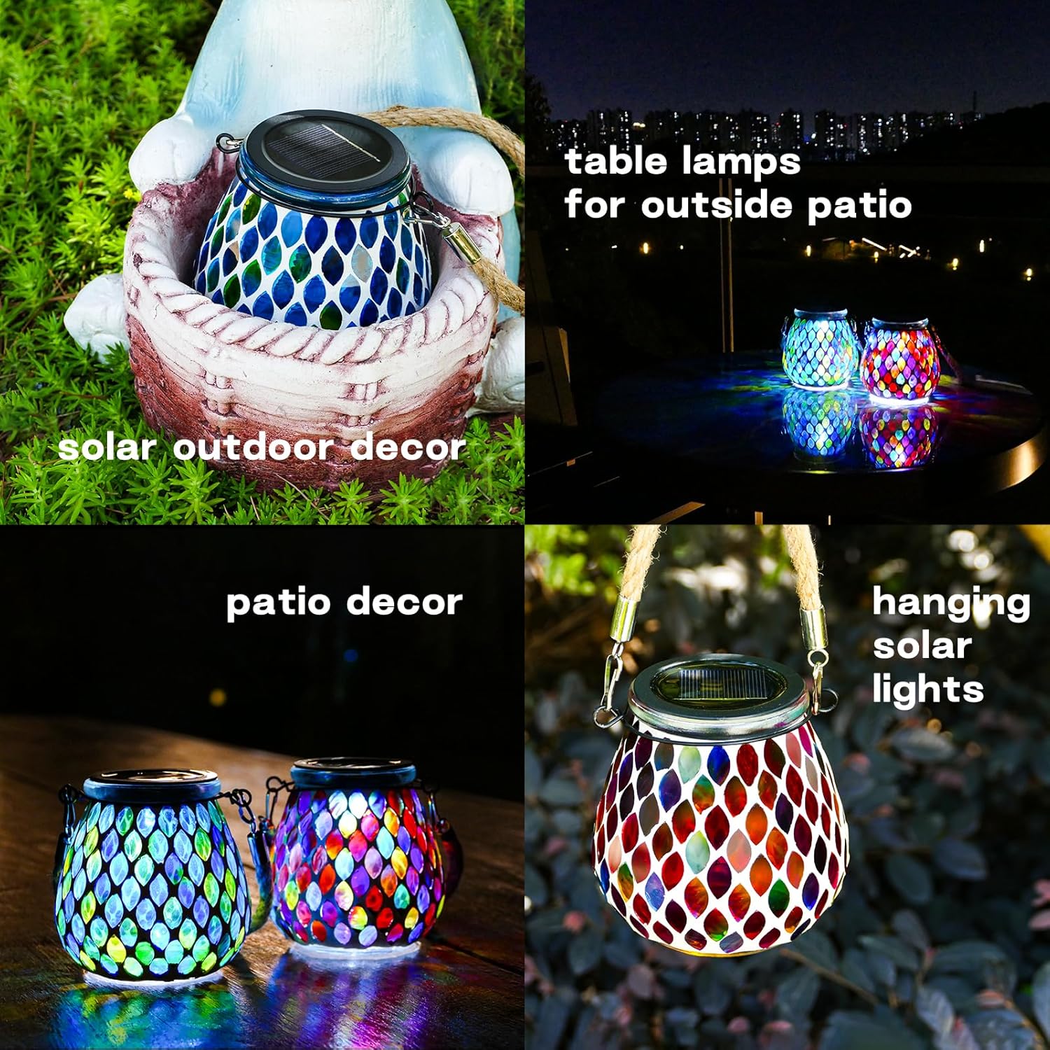 2 Pack Mosaic Red Solar Lanterns, Outdoor Glass Hanging Lights, Waterproof, Solar Table Lamps, Christmas Gifts for Women Mom Grandma, Night Lights, Decoration for Garden, Patio, Yard, Outdoor Decor