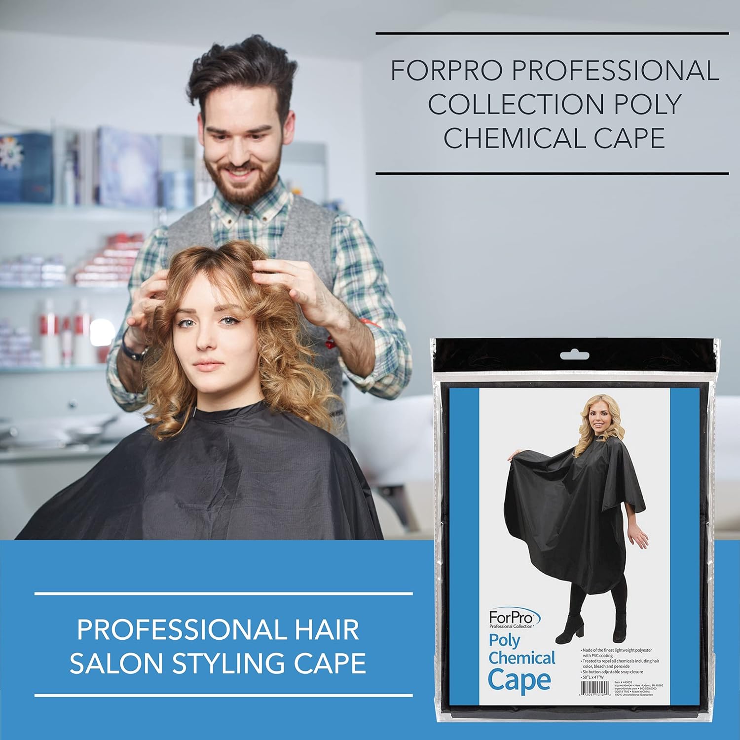 ForPro Professional Collection, Poly Chemical, Hair Salon Styling Cape with Adjustable Snap Closure, 58” l x 47” w : Beauty & Personal Care