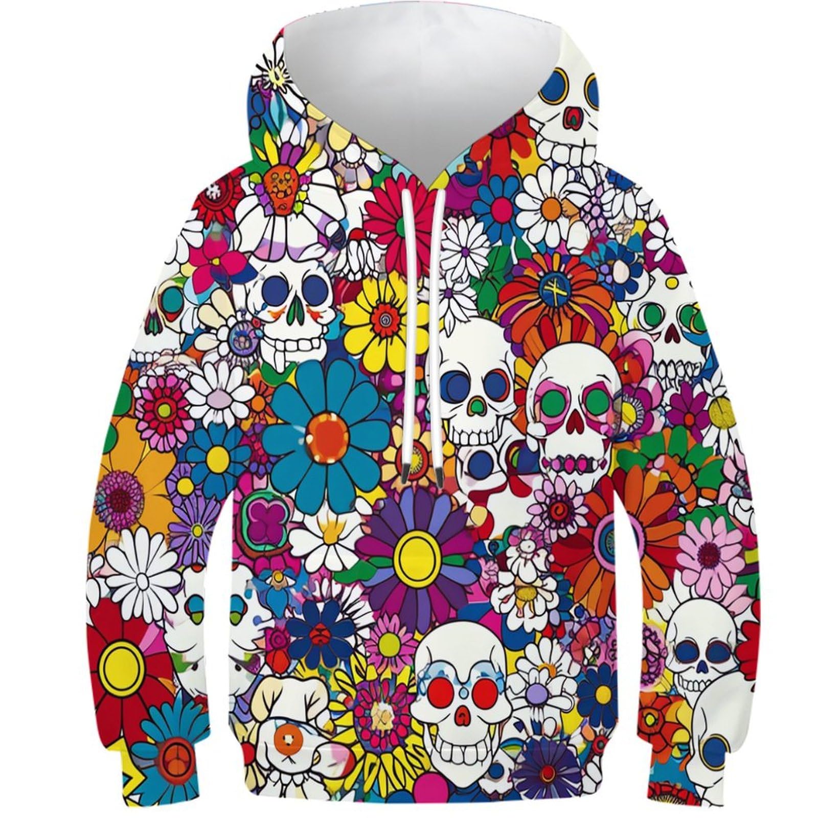 HLXZMCVBT Skull Boys Girls Hoodies 3D Graphic Pullover Pullover Sweatshirt Sweatshirts Long Sleeve Hooded with Pocket for 13-15Y