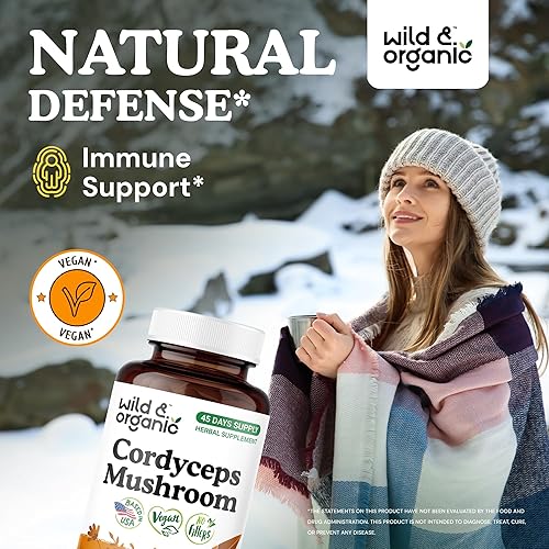 Miniatura 2 de Wild & Organic Cordyceps - Cápsulas de hongos, 90 unidades, suplemento de apoyo inmunológico