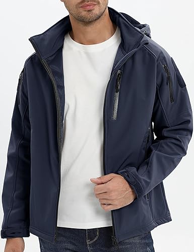 Miniatura 6 de MAGCOMSEN Abrigos de invierno para hombre, 8 bolsillos, con capucha, resistente al agua y al viento, chaqueta táctica Softshell