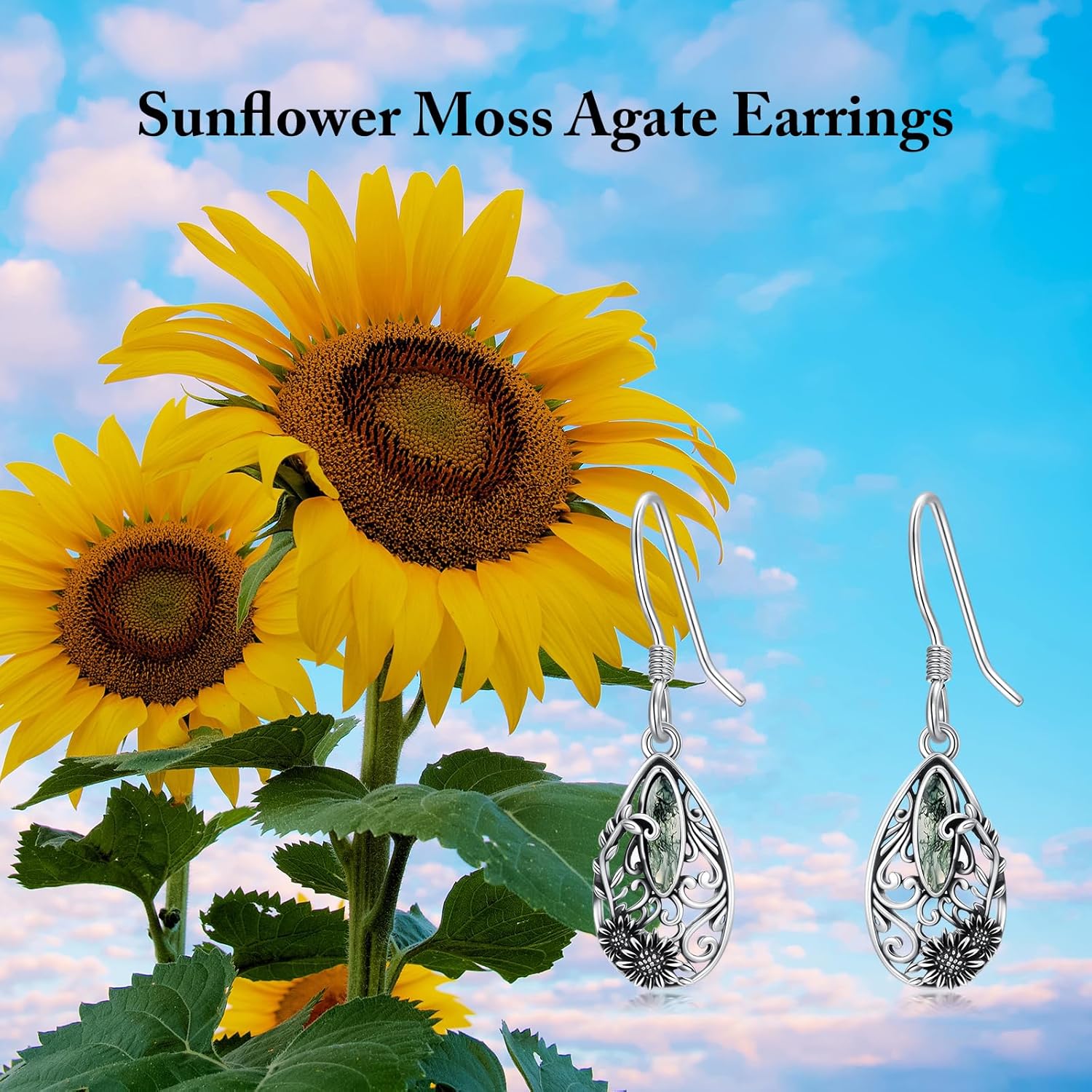 PELOVNY Sunflower/Lotus/Rose Earrings for Women 925 Sterling Silver Filigree Turquoise Moonstone Lapis Lazuli Moss Agate Dangle Earrings Birthday Christmas Jewelry Gifts for Mom Daughter Wife