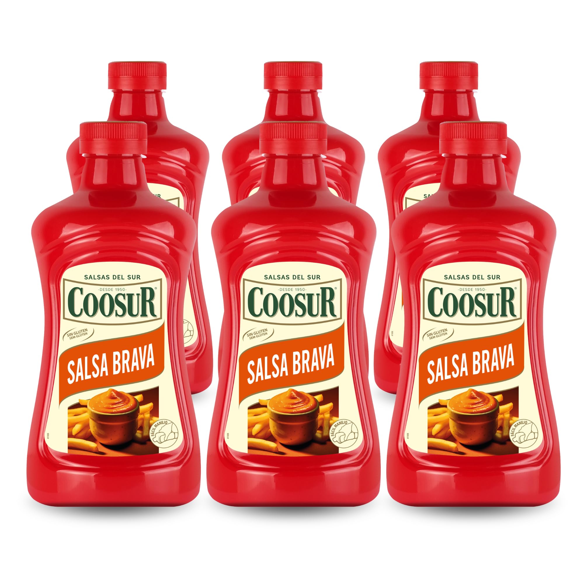 COOSUR Pack Salsa Brava Receta Tradicional Sin Gluten. 6 unidades de 1850 g. Salsa muy Versátil para Utilizar en Variedad de Platos. Formato Ahorro de fácil manejo.