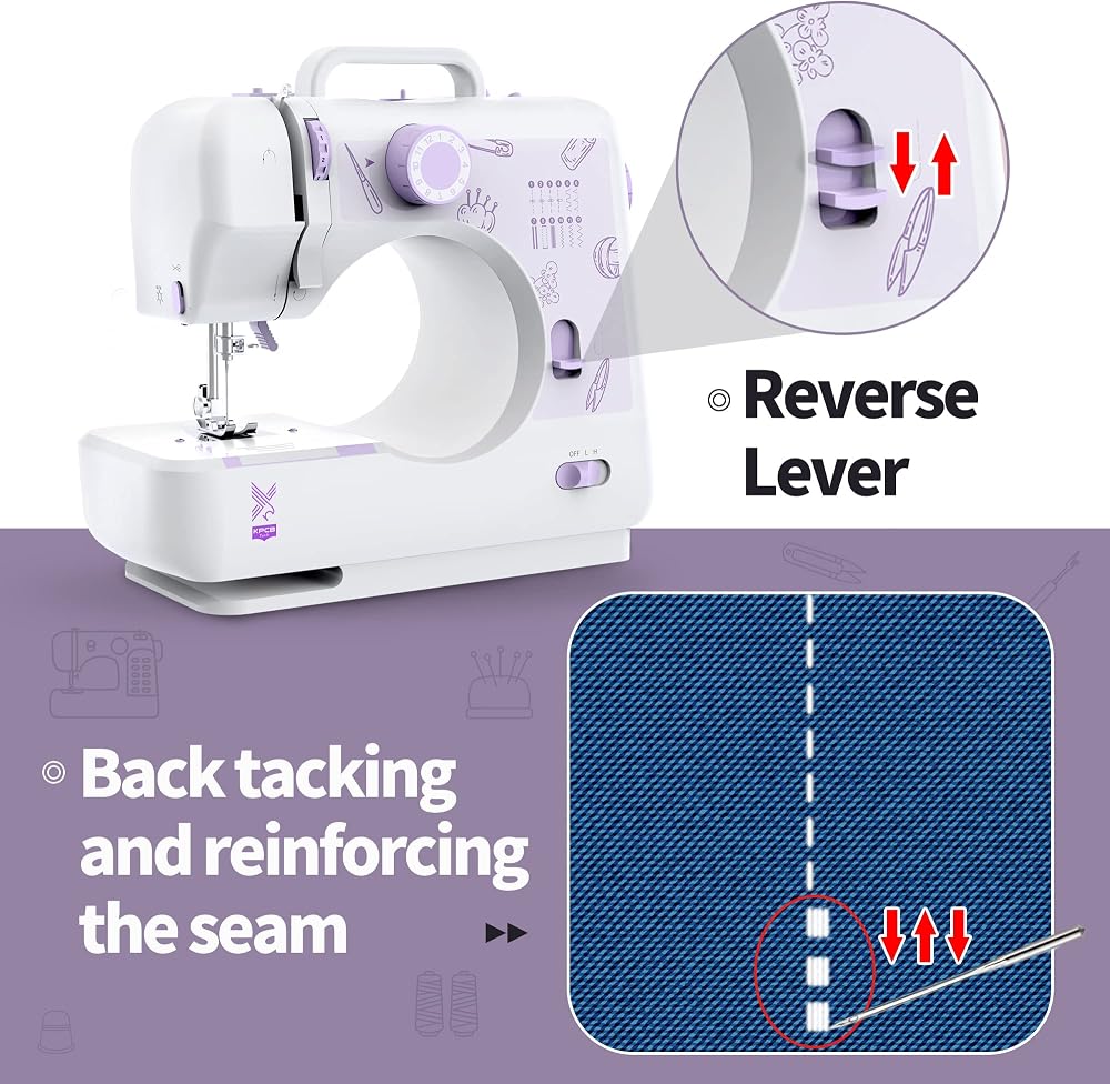 KPCB Sewing Machine for Beginners 12 Stitches with Reverse Stitch… (Large, Purple)