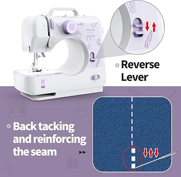 KPCB Sewing Machine for Beginners 12 Stitches with Reverse Stitch... (Large, Purple)