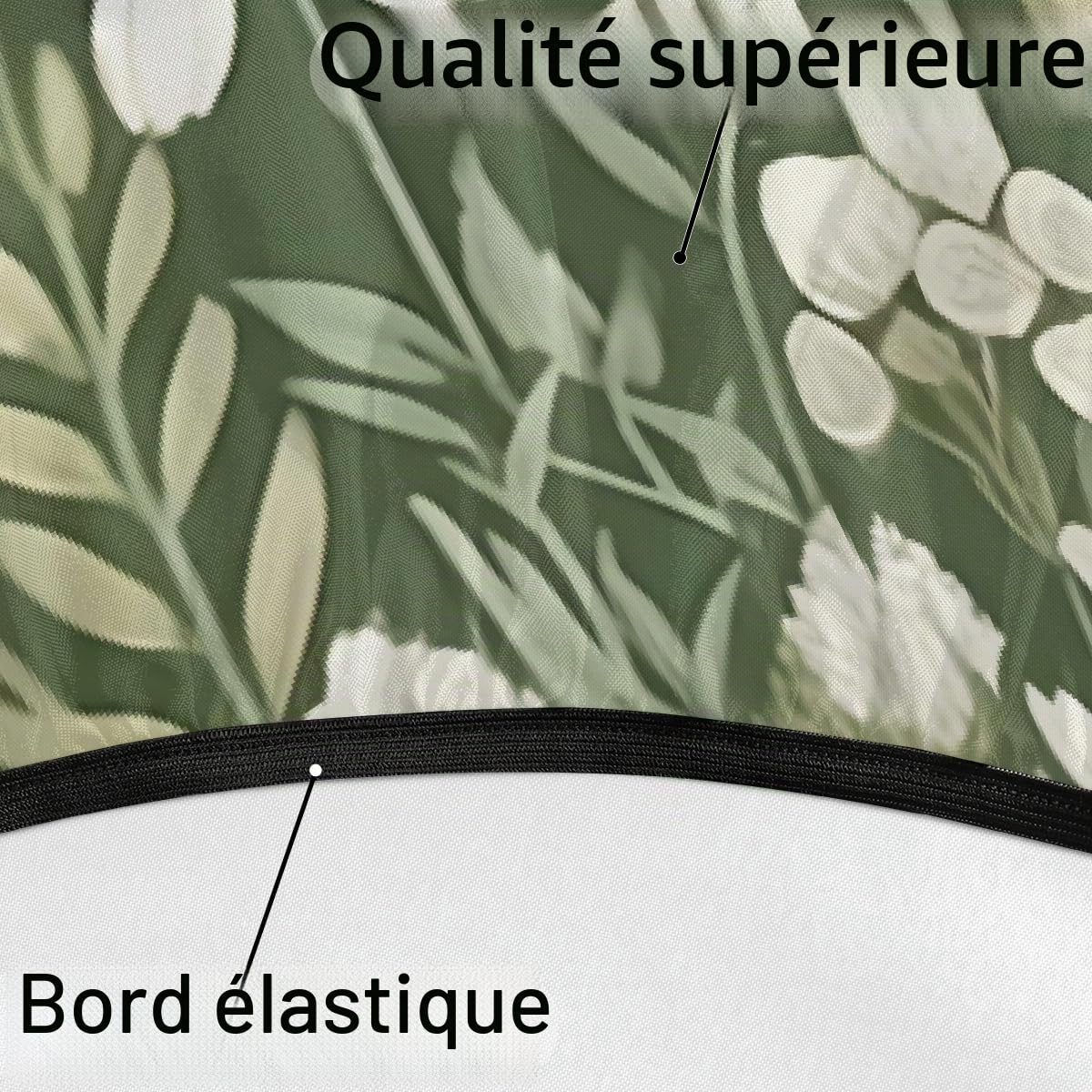 Nappe ronde avec trou pour parasol et fermeture éclair à essuyer facilement avec bords élastiques - Protection de table pour extérieur, jardin, patio, barbecue (Fleur verte en forme de feuille
