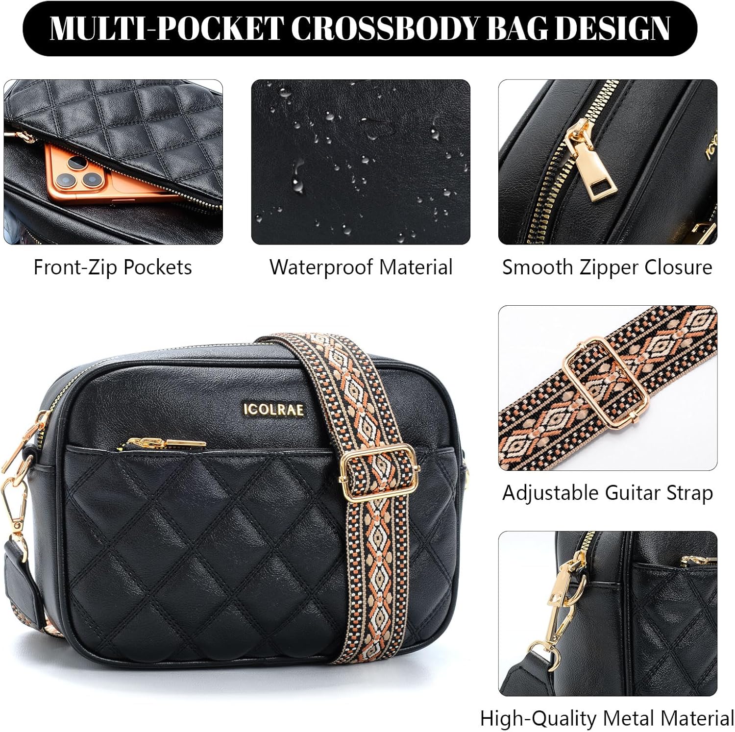 Small Crossbody Bags for Women Quilted Vegan Leather Crossbody Purses with Adjustable Wide Strap - Image 4