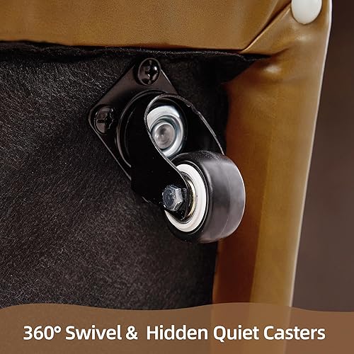 Miniatura 3 de Juego de 2 sillas de comedor con ruedas, moderna silla de comedor enrollada sin brazos tapizada con ruedas para cocina, sala de estar, piel PU