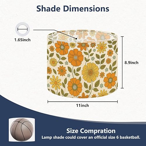 Miniatura 2 de Drum Lamp Shade Colorful Large Scale Hand Drawn Floral Seamless Retro 70s Style Lampshade for Floor Lamps Table Lamps Pendant Light 11"x8.9"