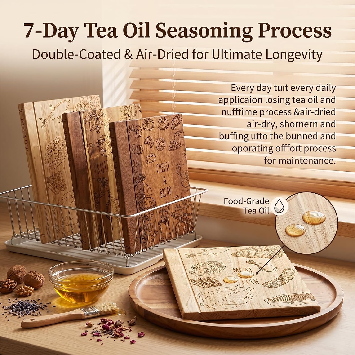 Wooden Book Cutting Board Set with Stand 3 Piece for Kitchen