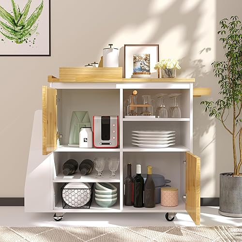 Miniatura 5 de NSdirect Isla de cocina con almacenamiento, isla de cocina rodante sobre ruedas, carrito portátil rodante con estantes para especias, toallero con