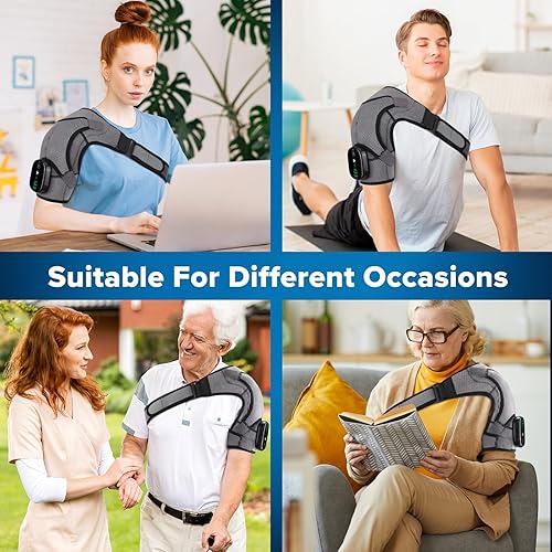 Miniatura 7 de Almohadilla térmica de hombro con masaje, soporte de hombro ajustable con calefacción para aliviar el dolor, envoltura de hombro con calefacción