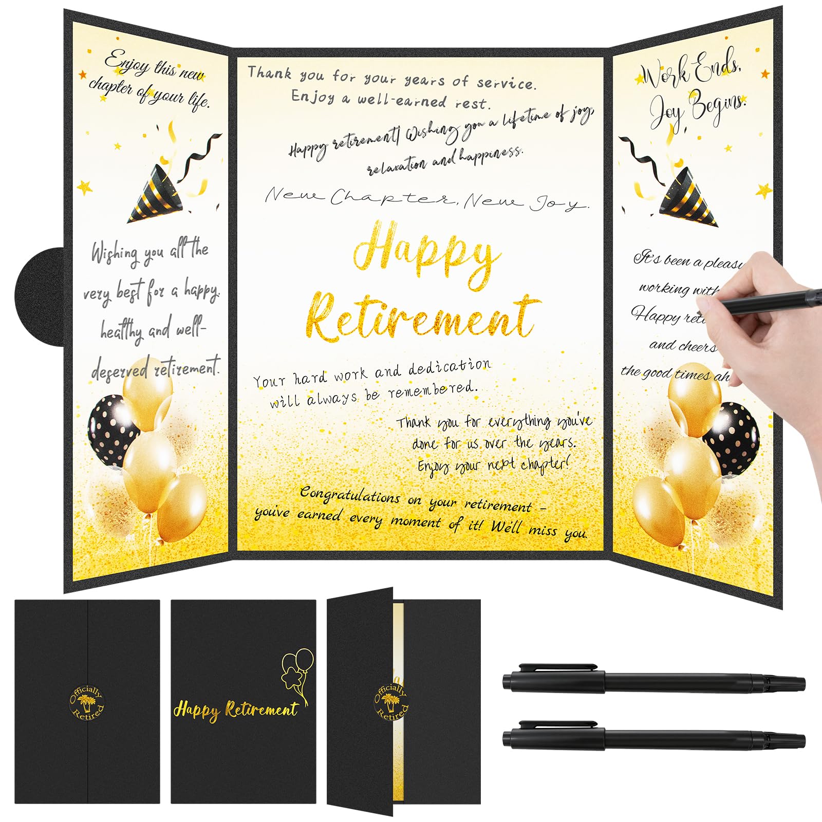 BORISCA Black Gold Retirement Party Decorations, Retirement Party Guest Book Happy Retirement Gifts Card for Men Women Friend Colleagues