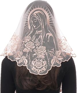 Virgin Mary Veils for Church Catholic, Our Lady of Guadalupe Lace Mantilla Chapel Veils Mass Head Coverings for Women