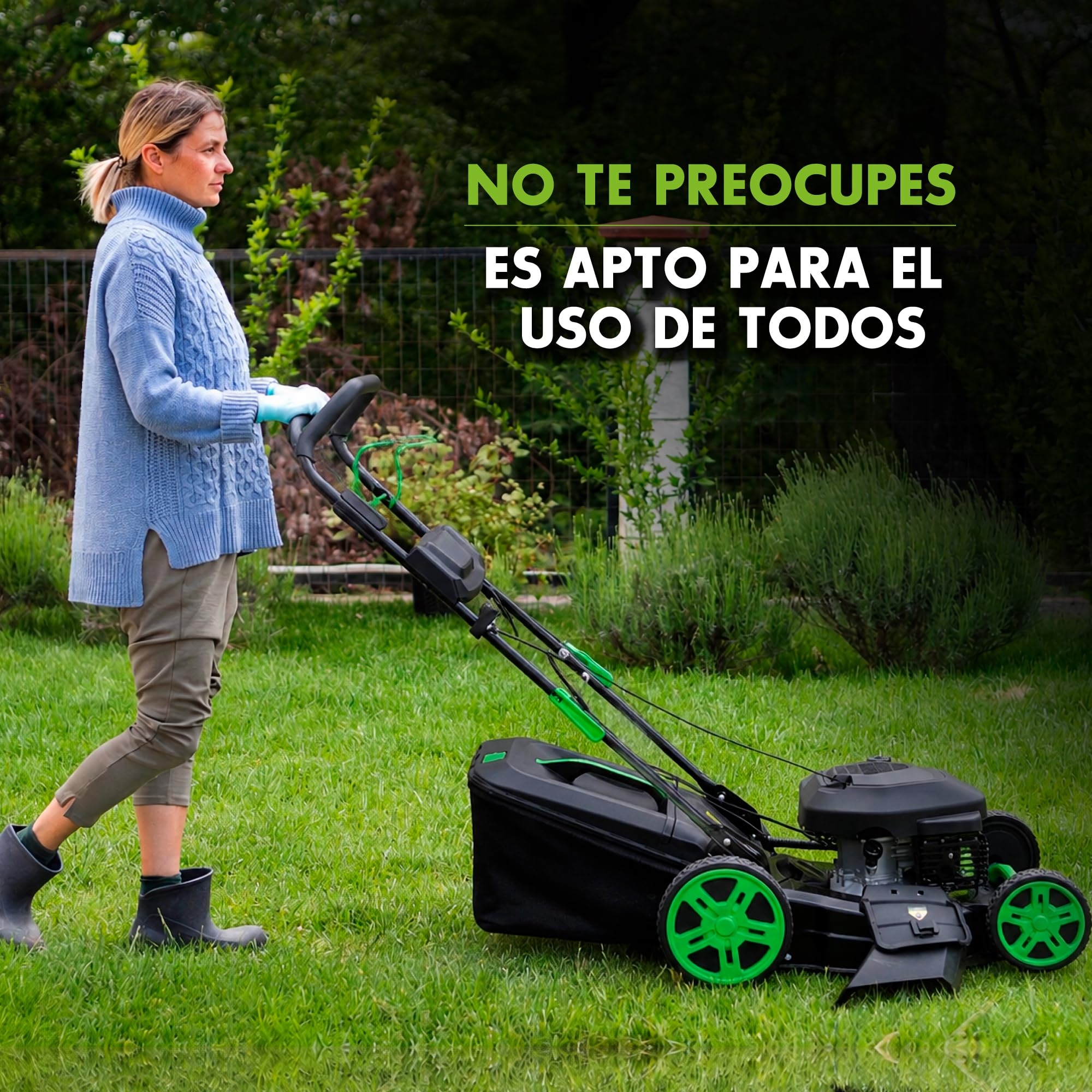 Cortacésped Gasolina autopropulsado 200cc 51 cm con Mulching y Saco 65l, chasis metálico Reforzado. Corta césped rápidamente sin Esfuerzo con su tracción Trasera. cortacésped Gasolina Profesional