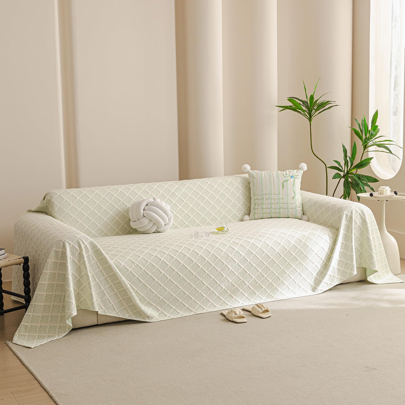 DEZYPZAM Summer Cooling Couch Cover Ice Silk, Ice Silk Washable & Breathable Couch Covers, Skin-Friendly Sofa Blanket, for Settees Couch Sofa, Bed and Armchair (Green,180x130cm)