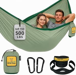 Wise Owl Outfitters Camping Hammock – 500lbs Portable Hammock with Tree Straps - Travel, Backpacking, Hiking, Outdoors Camping Gear - Double