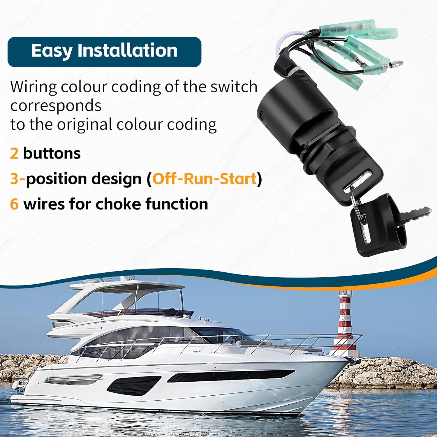 Outboard Ignition Switch & Key for Honda BF115 BF135 BF150 BF200 BF225 Motor Remote Control Box 35100-ZV5-013