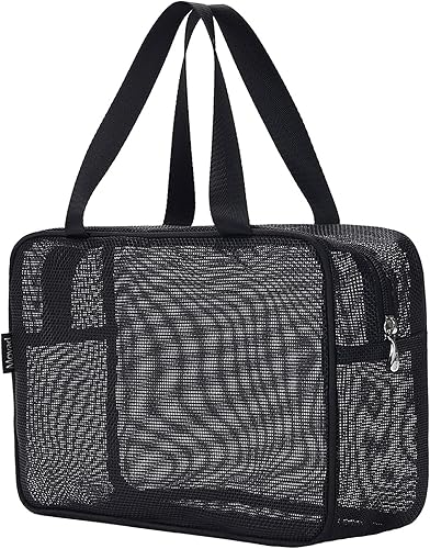 Moyad Organizador de ducha de malla portátil, bolsa de gimnasio para dormitorio universitario y baño (negro grande)
