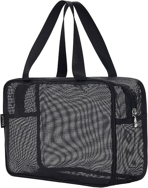 Moyad Mesh Shower Caddy Portable Toiletry Tote Gym Bag for College Dorm Bathroom (Black Large)