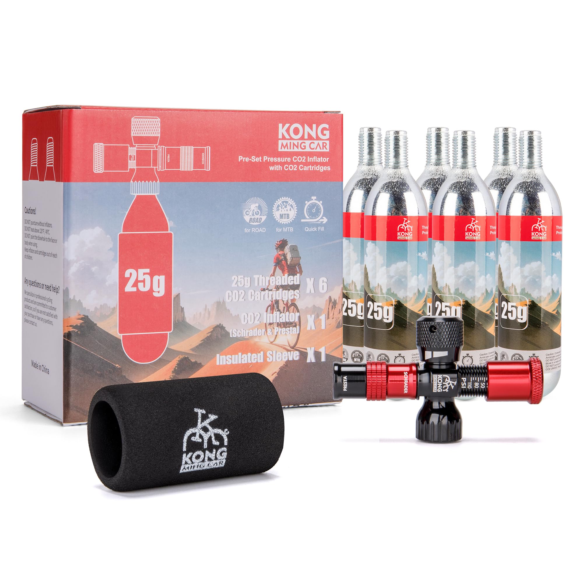 Cartouches de CO2 filetées, Cartouches de CO2 16g/25g avec Connexion filetée pour Tous Les gonfleurs de pneus de vélo CO2, Pompe à CO2 pour vélos de Route et de Montagne