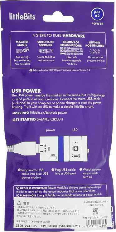 littleBits Electronic Craft Module BITS MODULES P3 USB Power USB Power Supply